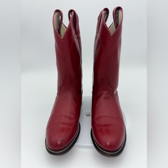 LOREDO Women’s Red Cowboy Boot Vintage Western Shoe Leather Cowgirl Roper 7.5 - Picture 8 of 12